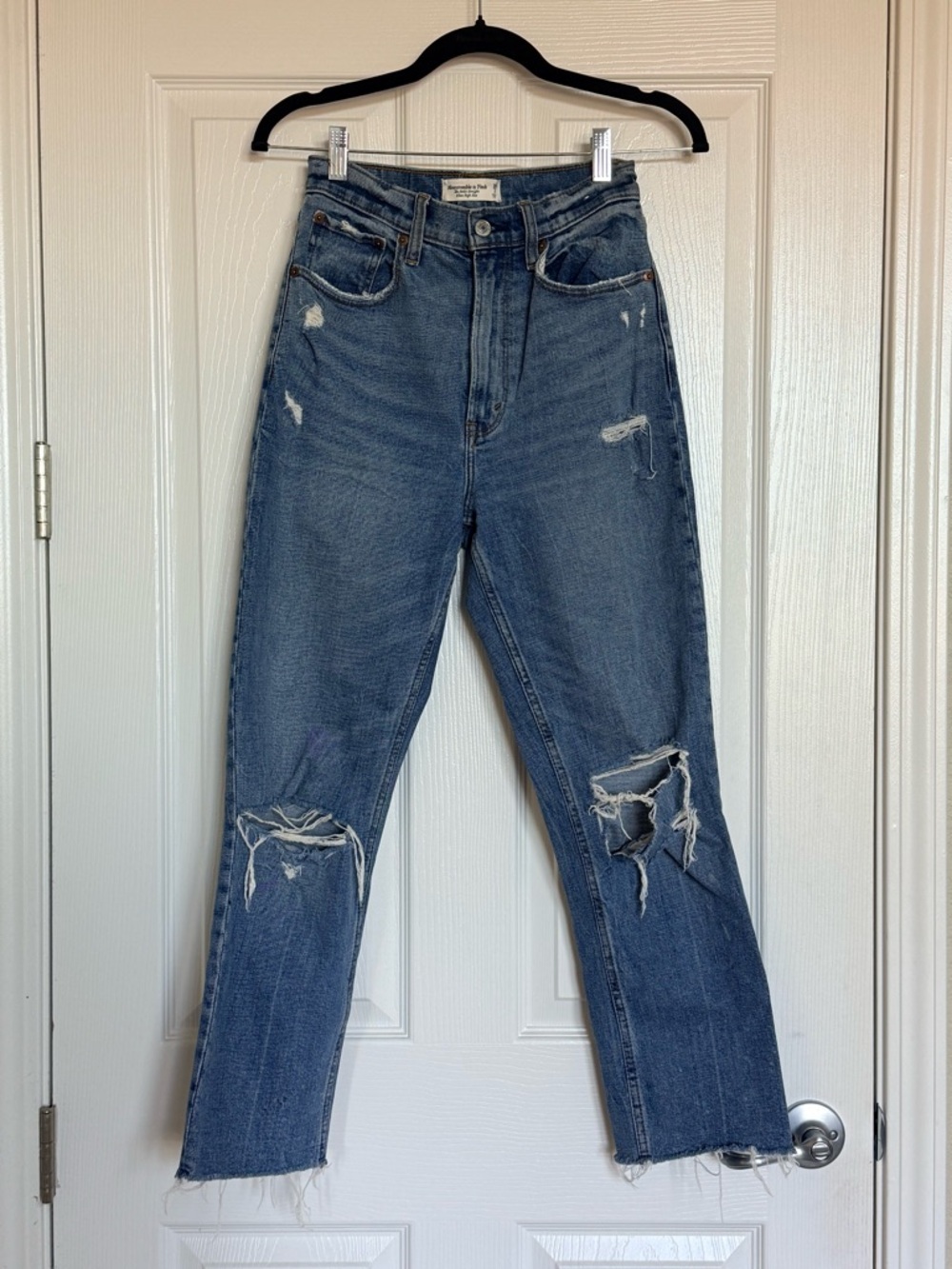 Abercrombie & Fitch Distressed Straight-Leg Jeans - Medium Blue